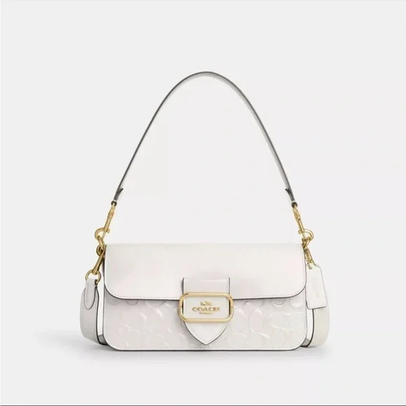 NWT！COACH MORGAN SHOULDER BAG IN SIGNATURE LEATHER (COACH CT856) GOLD/CHALK